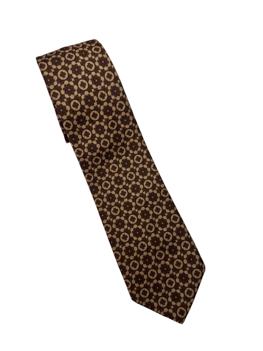 Vintage 70s Sears The Men’s Store Tie 4” Wide Brown Tan Floral Mod Polyester